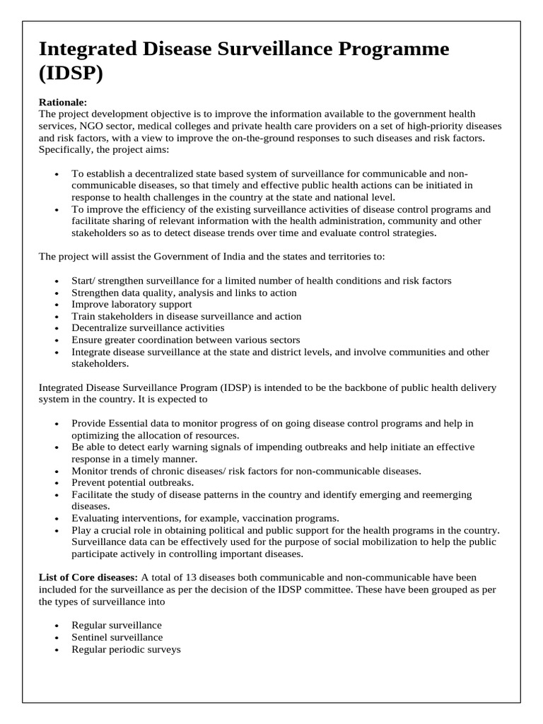 Integrated Disease Surveillance Program Overview | PDF | Public Health ...