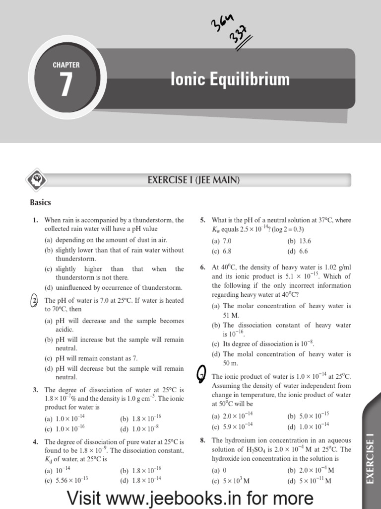 Ionic Equilibrium Exercises and Solutions | PDF | Ph | Chemical Equilibrium
