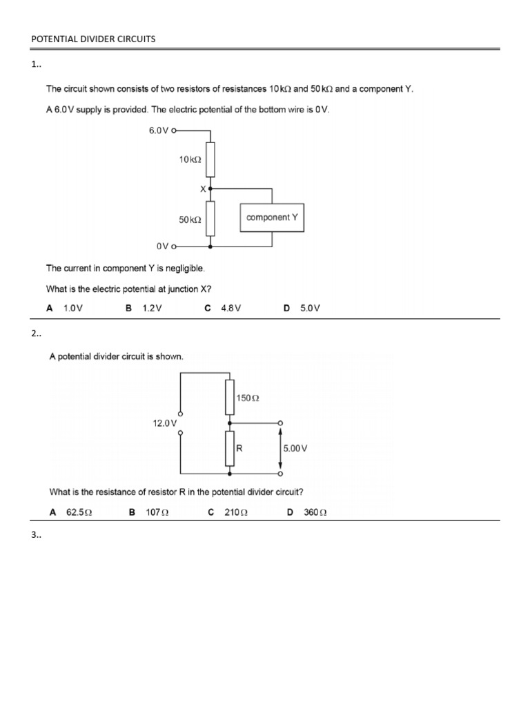 Potential Divider Circuits | PDF