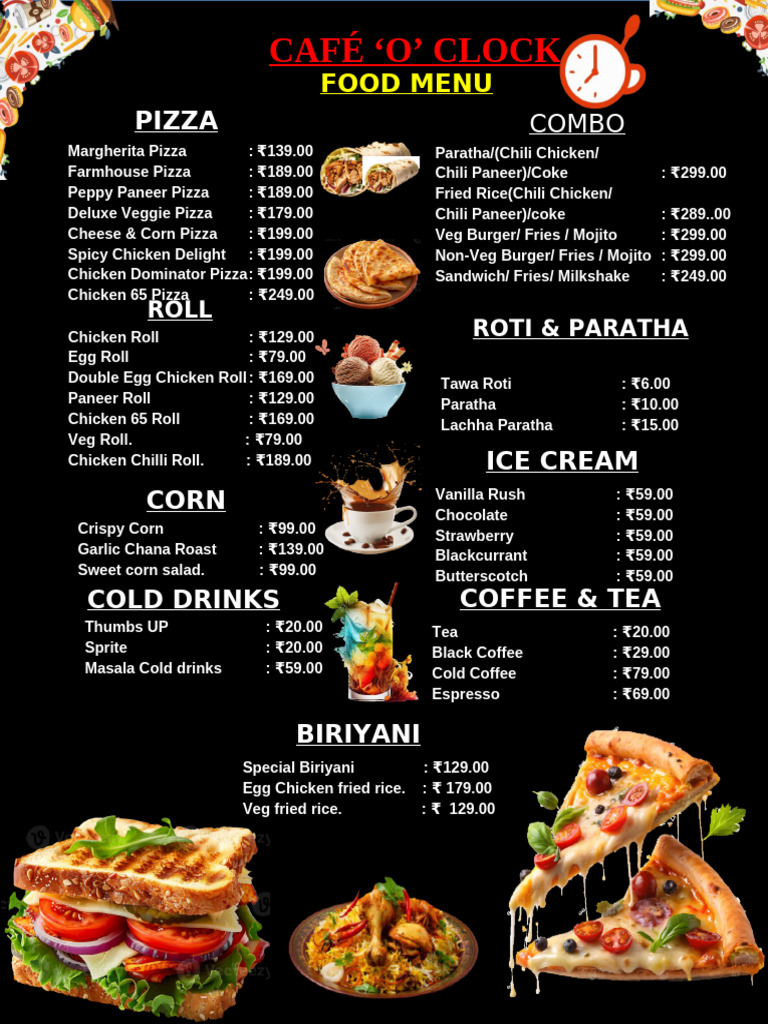 Café 'O' Clock Food Menu Overview | PDF