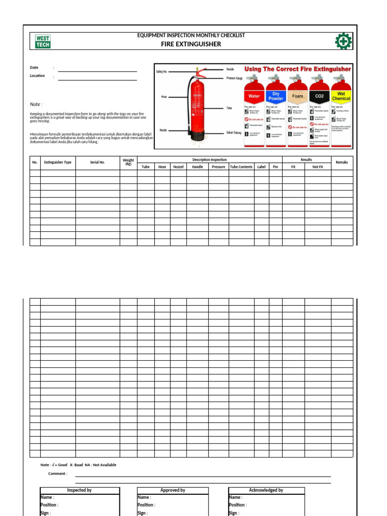 Monthly Fire Extinguisher Inspection Checklist | PDF