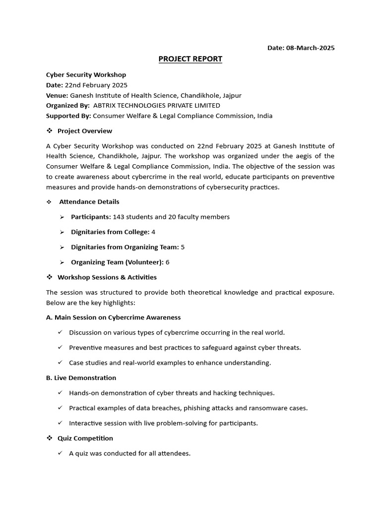Cyber Security Workshop Report 2025 | PDF | Cybercrime | Security
