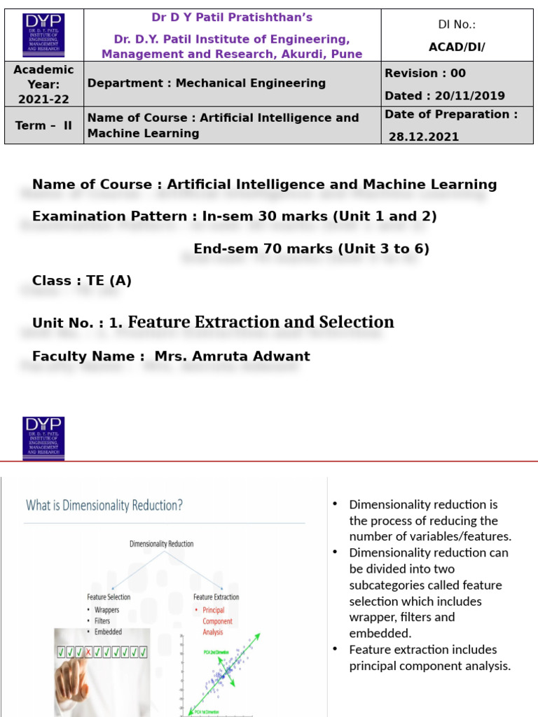 Dimensionality Reduction in AI/ML | PDF | Principal Component Analysis ...