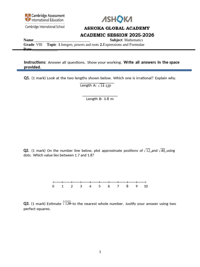 Math Exam: Integers and Expressions | PDF