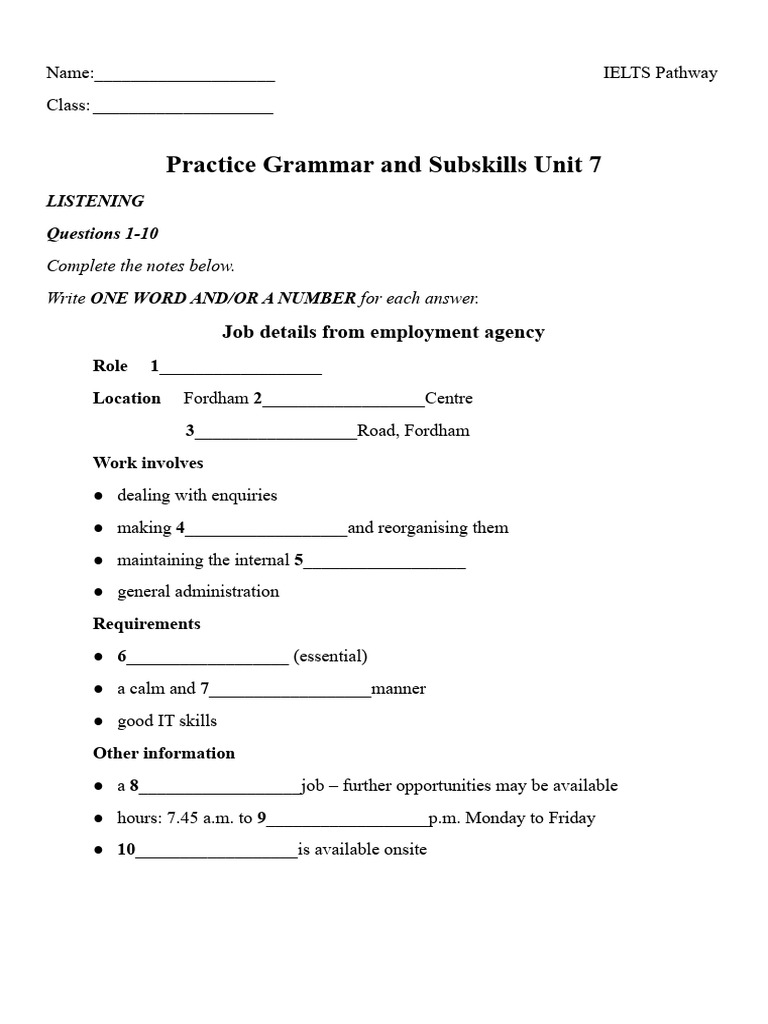 IELTS Listening and Reading Practice Test | PDF | Employment ...