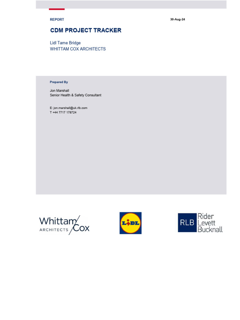 Lidl Tame Bridge CDM Project Tracker | PDF | Occupational Safety And ...