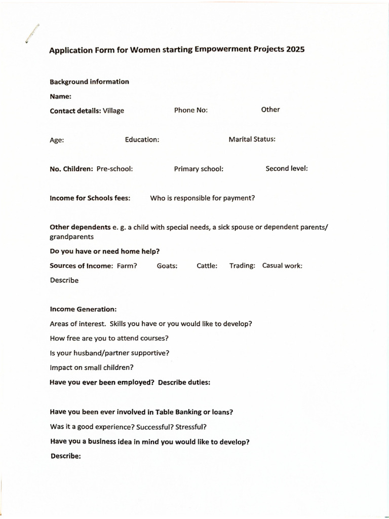 Application Form For Women Starting | PDF