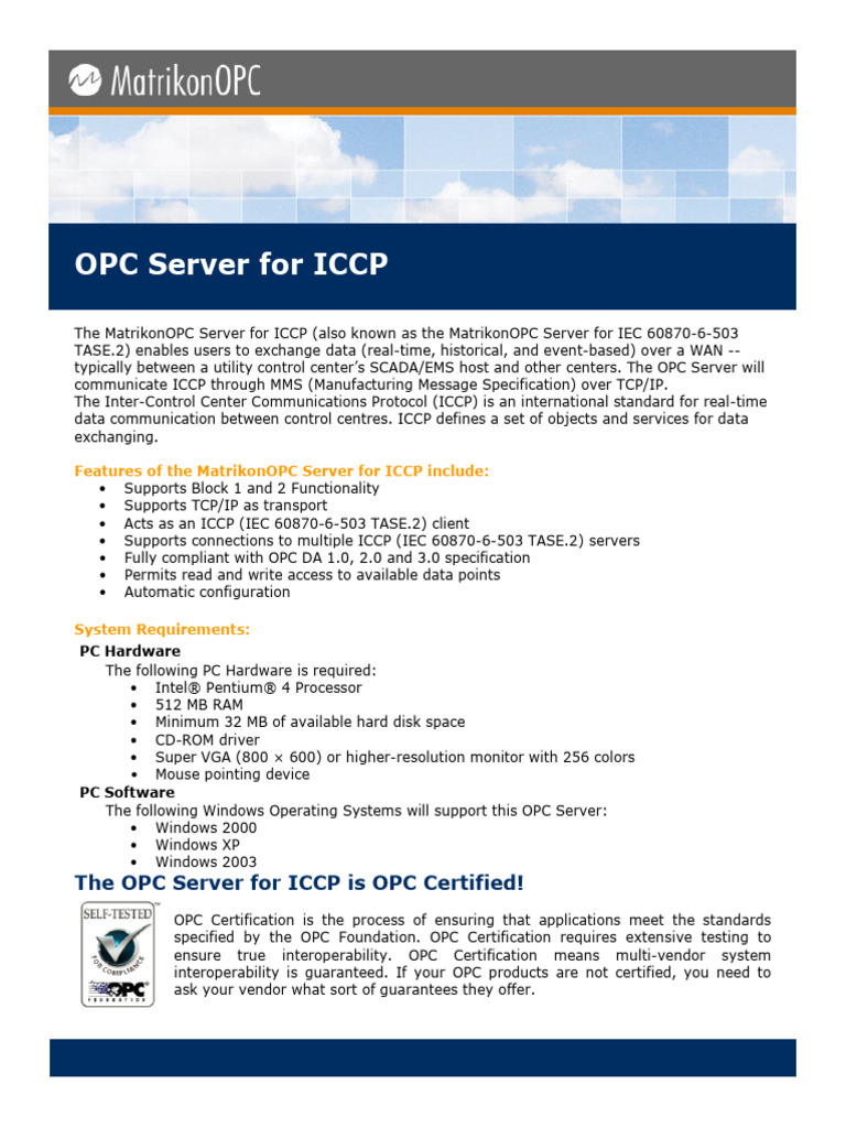 MatrikonOPC Server for ICCP Overview | PDF