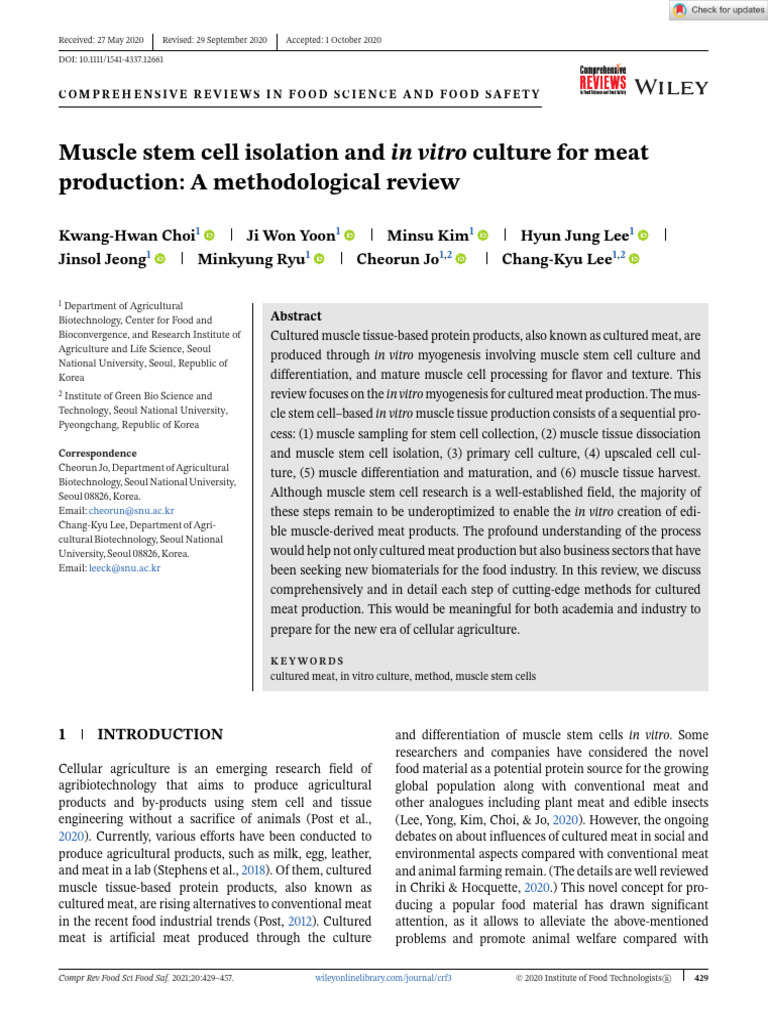 Muscle Stem Cell Isolation and in Vitro Culture for Meat | PDF ...