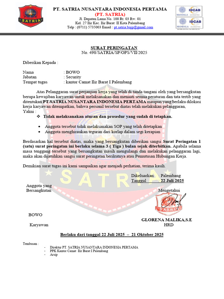 Surat Peringatan Bowo | PDF