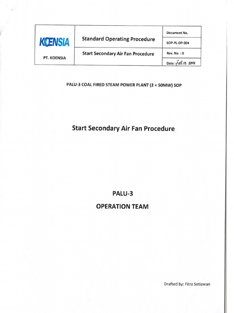 SOP-PL-OP-004 Start Secondary Air Fan Procedure | PDF | Energy Technology