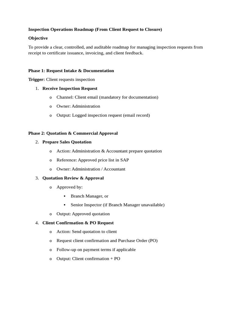 Inspection Operations Roadmap | PDF | Invoice