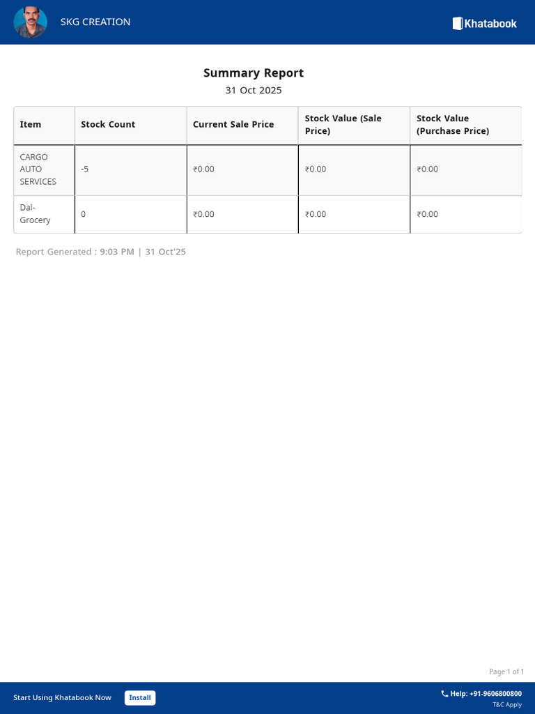 Stock Summary Report - Oct 2025 | PDF