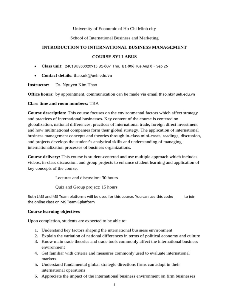 International Business Management Syllabus | PDF | Business | Economies