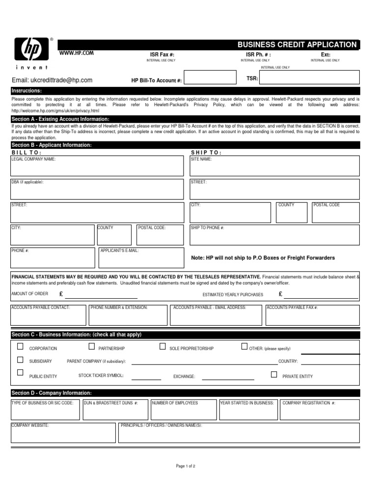 Business Credit Application Form | PDF | Hewlett Packard | Business