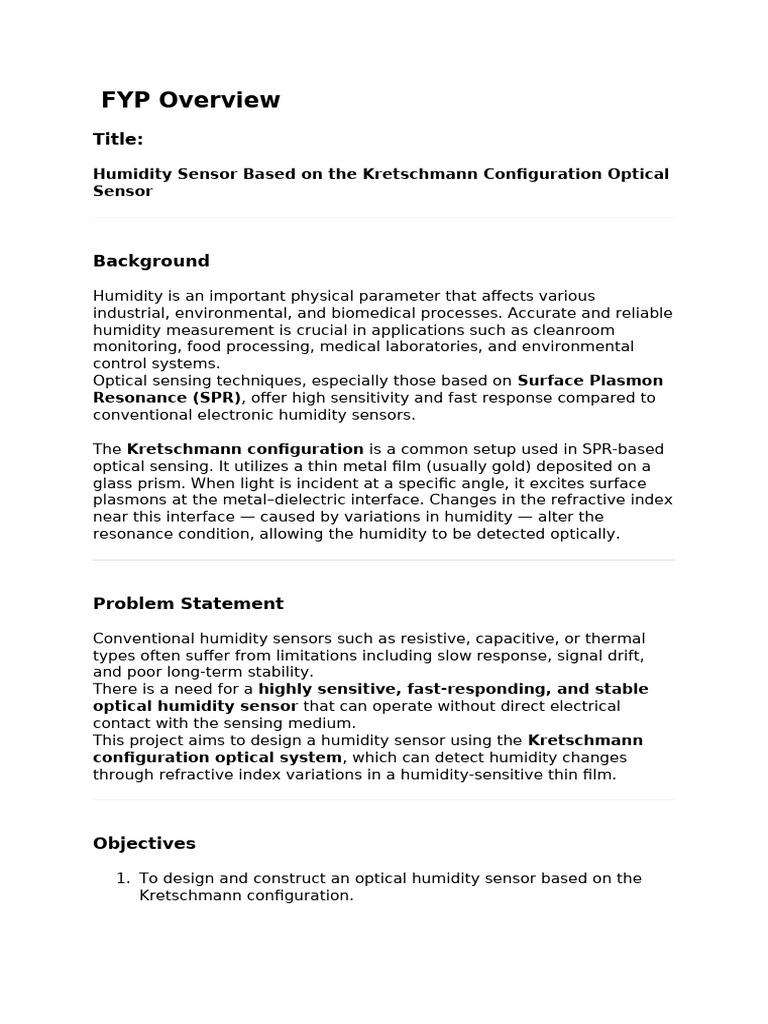 FYP Overview | PDF | Surface Plasmon Resonance | Applied And ...