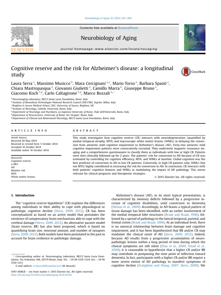 Cognitive Reserve and Alzheimer's Risk | PDF | Dementia | Cognition