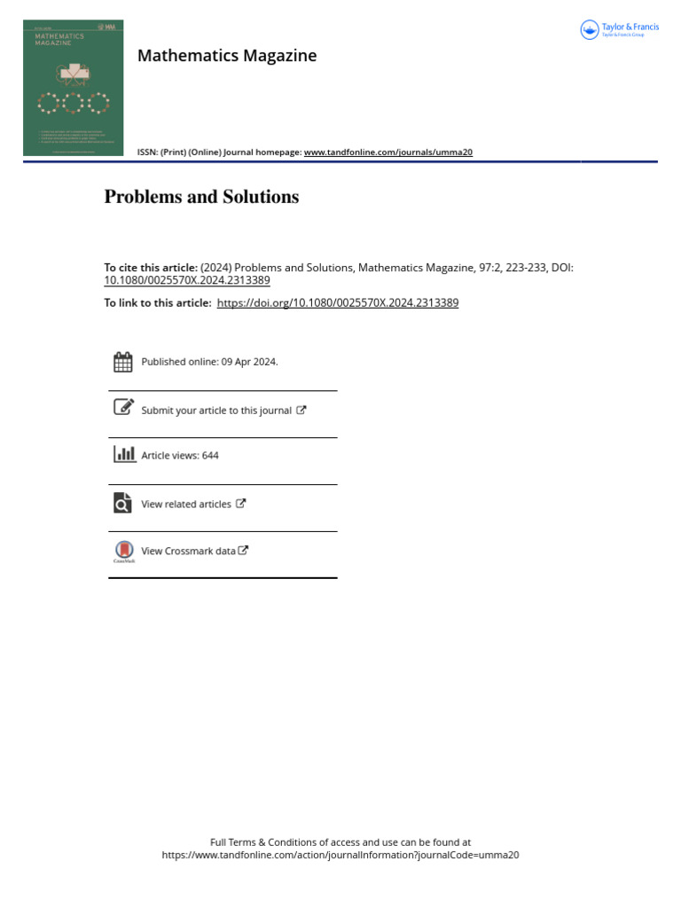 Mathematics Magazine Problems & Solutions | PDF | Numbers ...