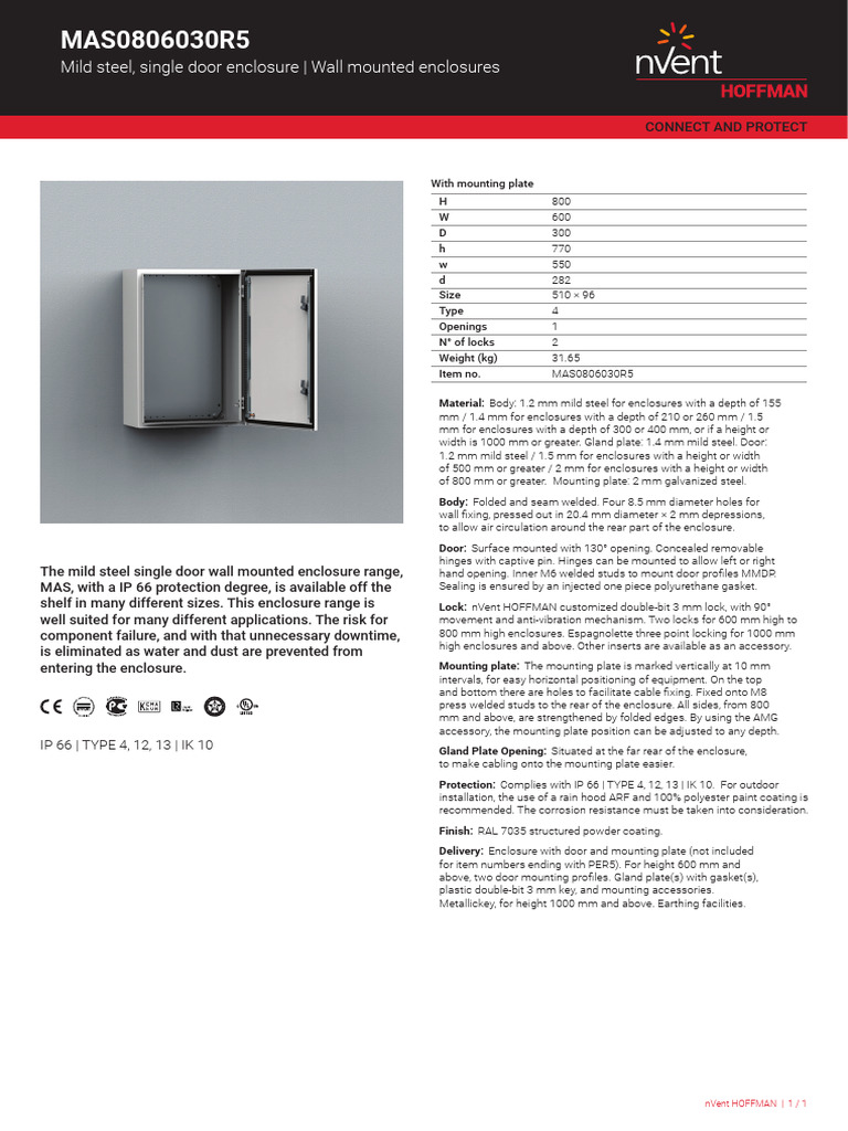 Mild Steel Wall Mounted Enclosure IP66 | PDF | Door | Industrial Processes