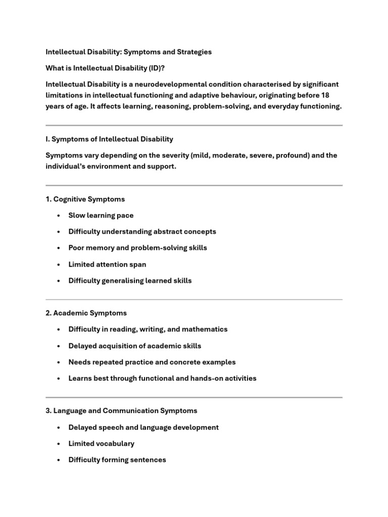 Understanding Intellectual Disability: Symptoms & Strategies | PDF ...
