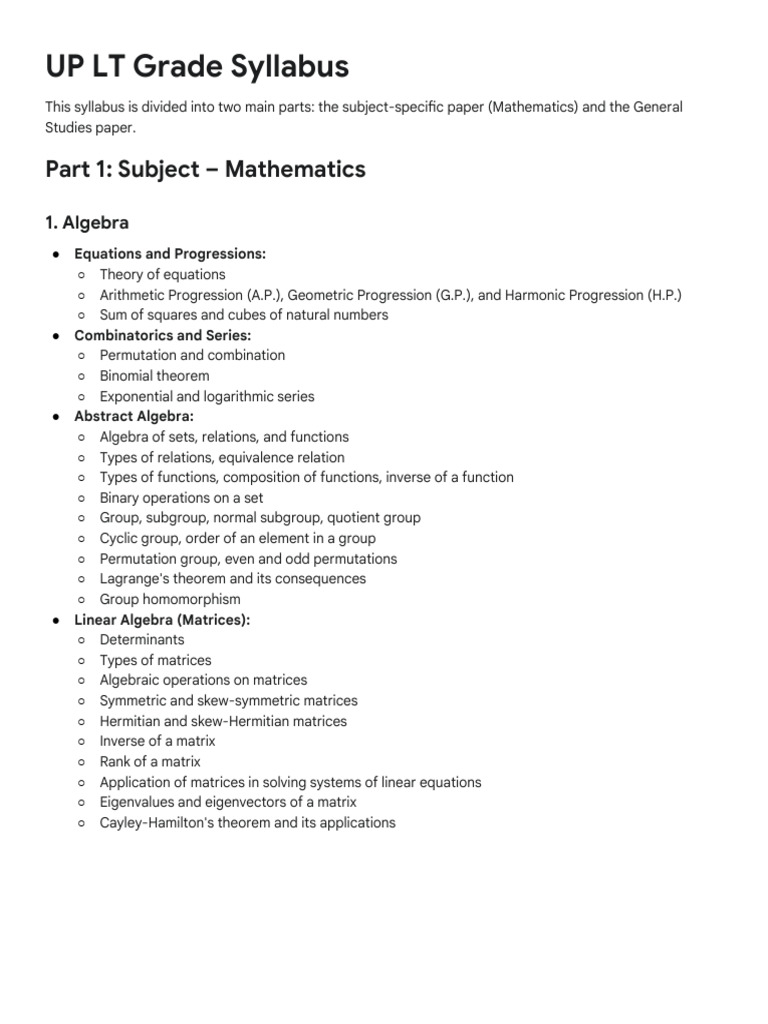 UP LT Grade Mathematics Syllabus | PDF | Matrix (Mathematics) | Group ...