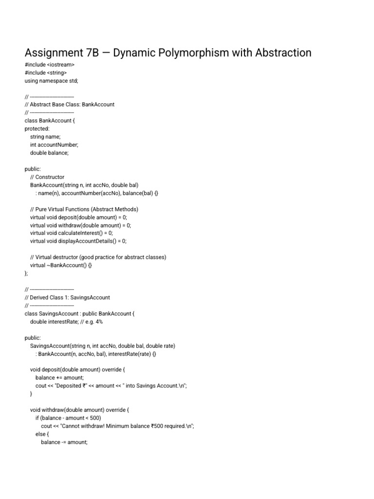 Assignment 7B — Dynamic Polymorphism With Abstraction | PDF | Object ...