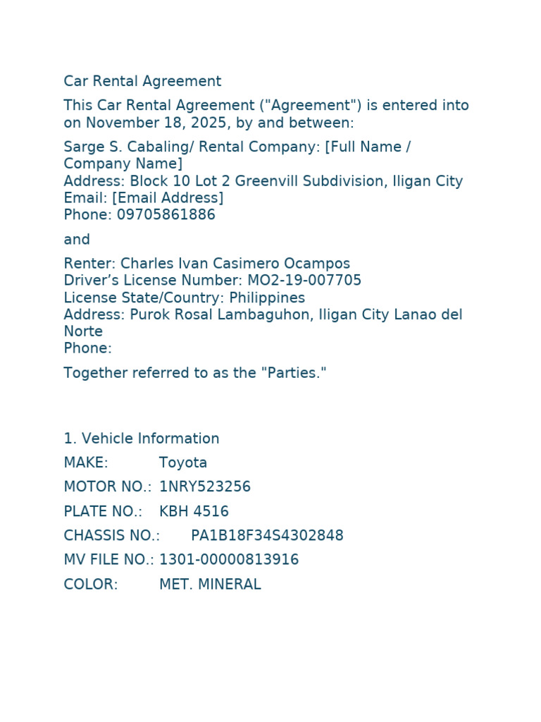Car Rental Agreement | PDF | Car Rental | Fee