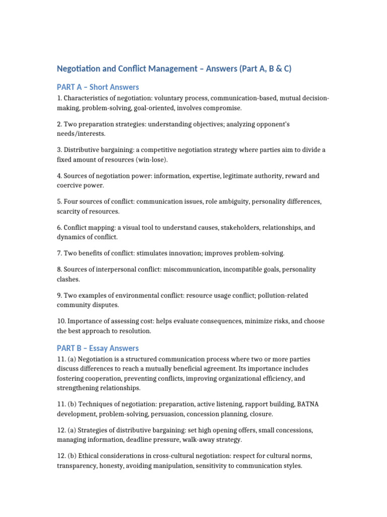 Negotiation and Conflict Management Guide | PDF | Negotiation ...