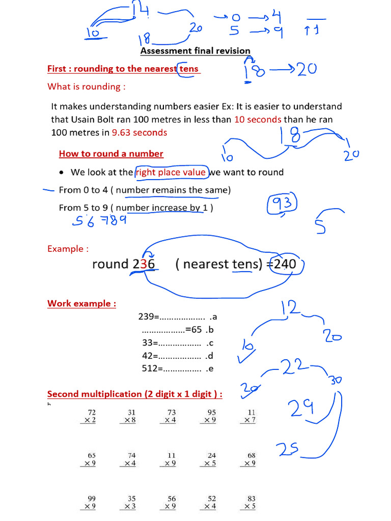 Rounding, Multiplication, and Geometry Guide | PDF