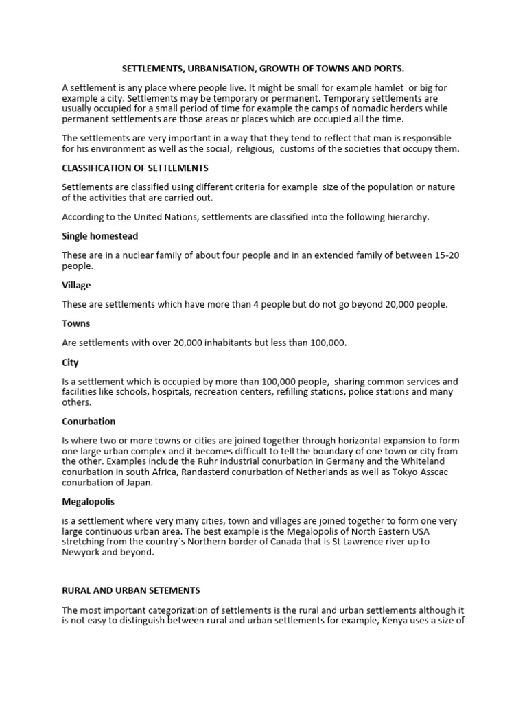 s.6 Geography Settlements Notes | PDF | Cost Of Living | Port