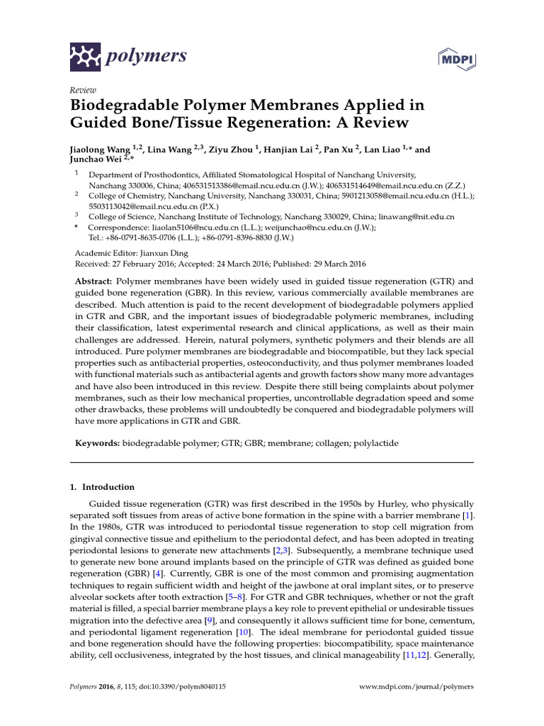 Jiaolong Wang | PDF | Biopolymer | Tissue Engineering