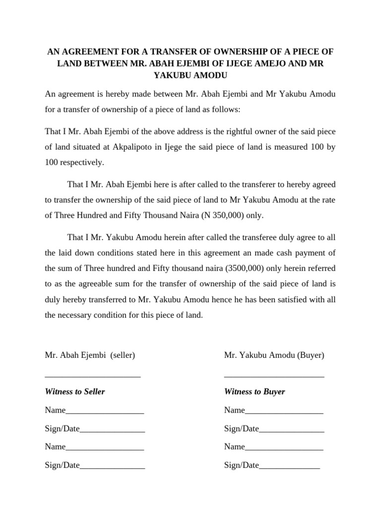 Land Ownership Transfer Agreement | PDF | Natural Resources Law | Law ...