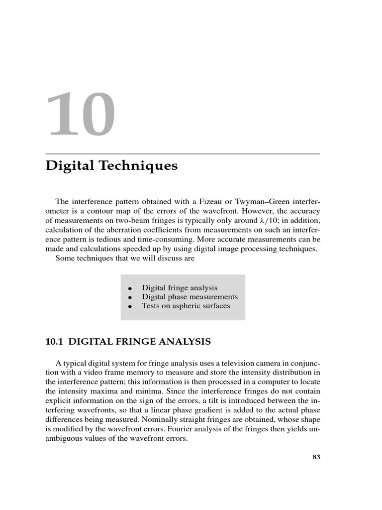 Digital Techniques for Wavefront Testing | PDF | Interferometry | Optics