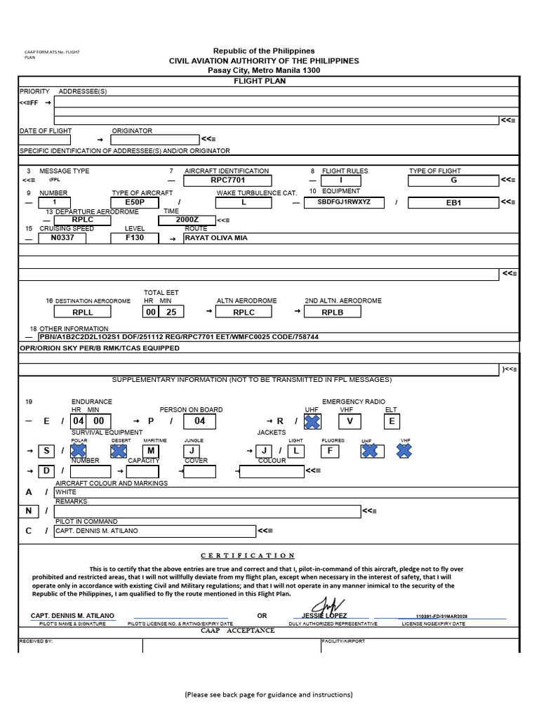 Philippine Flight Plan Submission Form | PDF | Aviation Accidents And ...