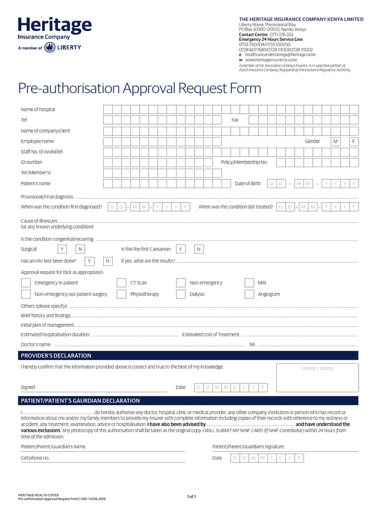 Heritage Health Pre-Authorization Form | PDF | Patient | Hospital
