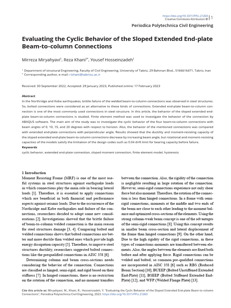 Cyclic Behavior of Sloped Beam Connections | PDF | Beam (Structure ...