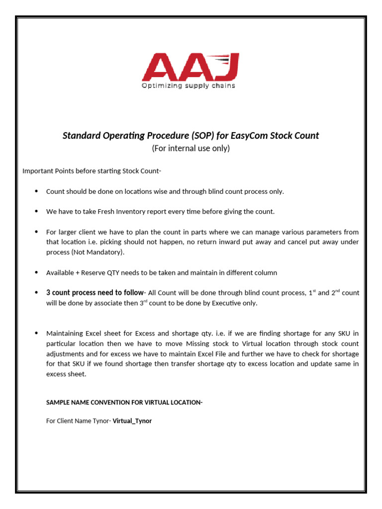EasyCom Stock Count SOP Guide | PDF | Software