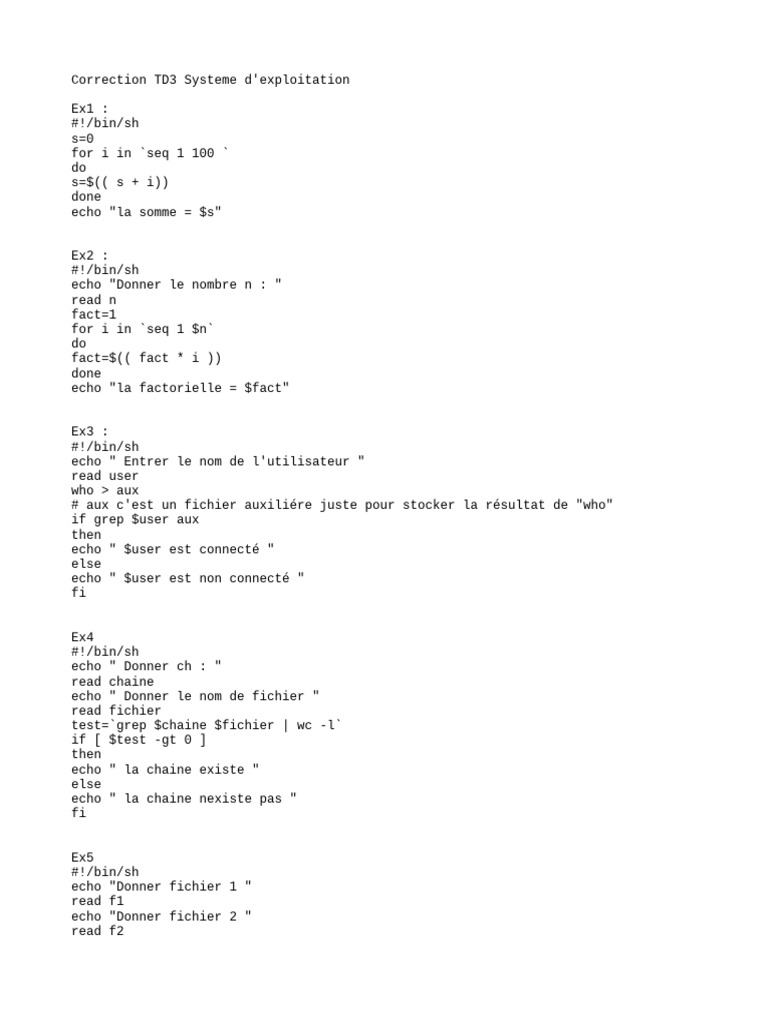 Exemples de scripts Shell pour TD3 | PDF