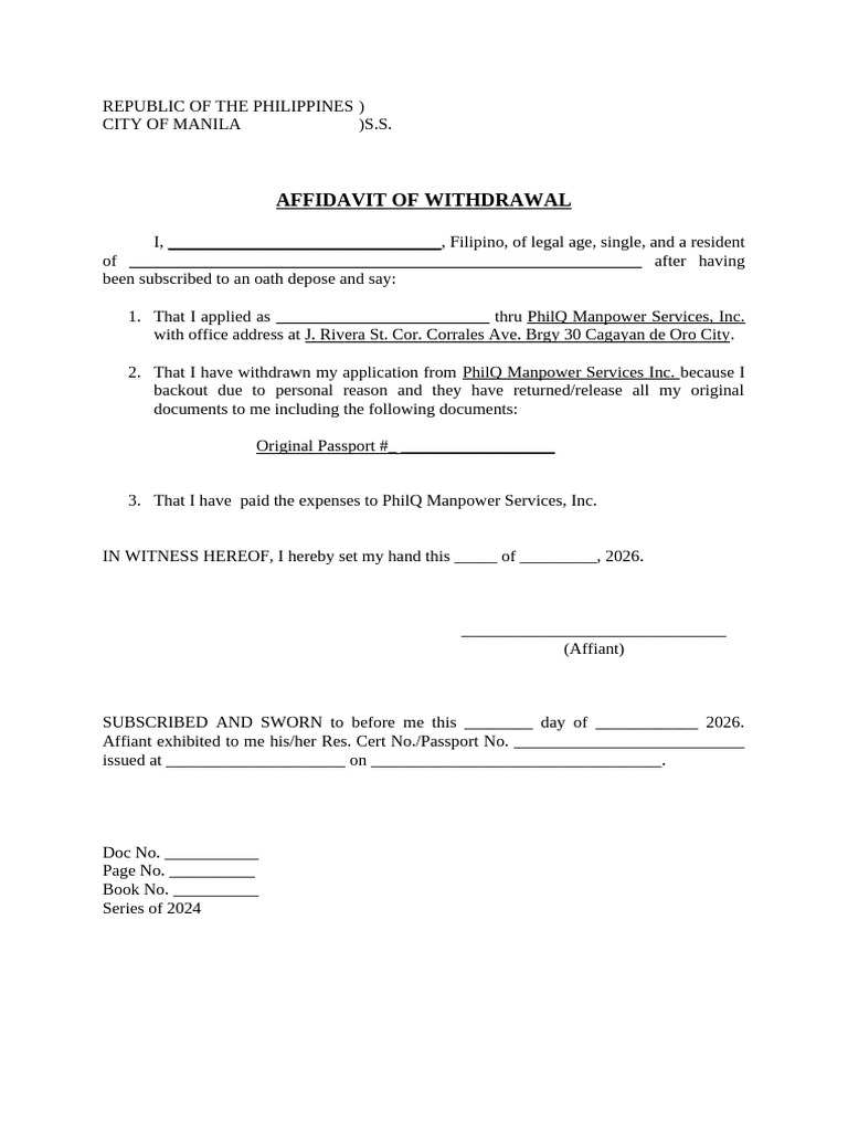 Affidavit of Withdrawal from Application | PDF