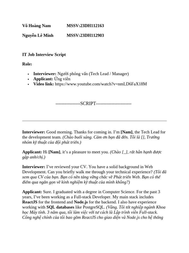 IT Job Interview Script | PDF