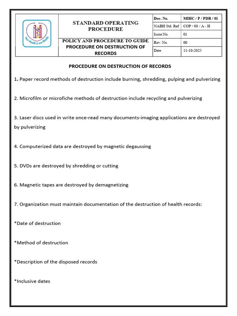 Record Destruction Procedures Guide | PDF