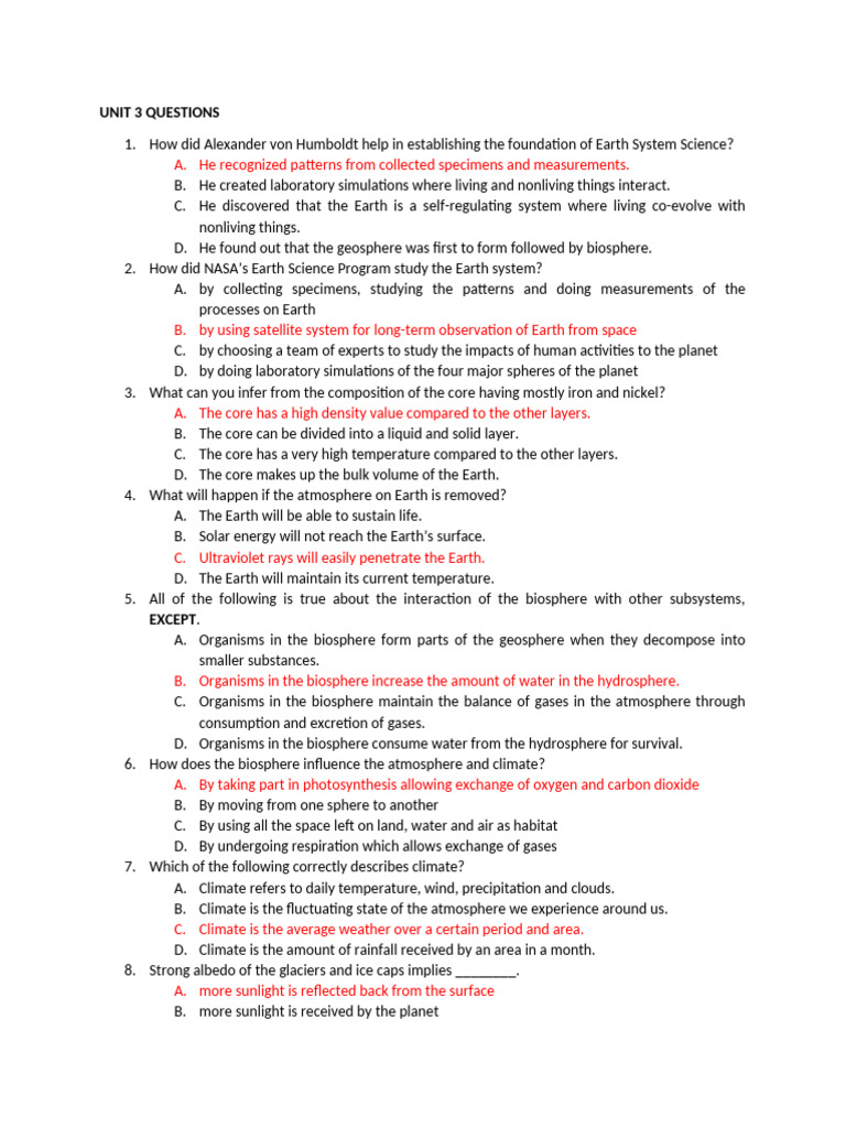 UNIT 3 and 7 Questions | PDF | Atmosphere Of Earth | Climate