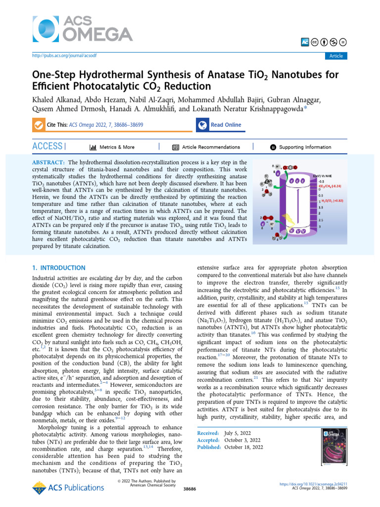Synthesis of Anatase TiO2 Nanotubes | PDF | Titanium Dioxide | Chemical ...