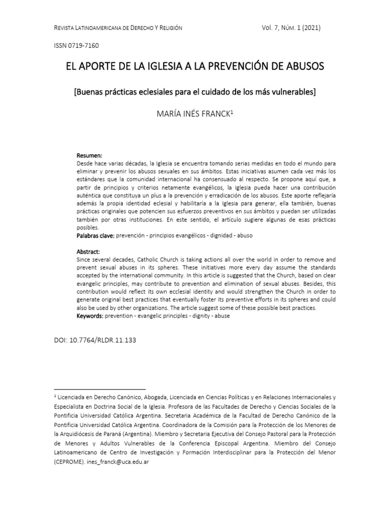 El Aporte de La Iglesia A La Prevencion | PDF | Casos de abuso sexual ...