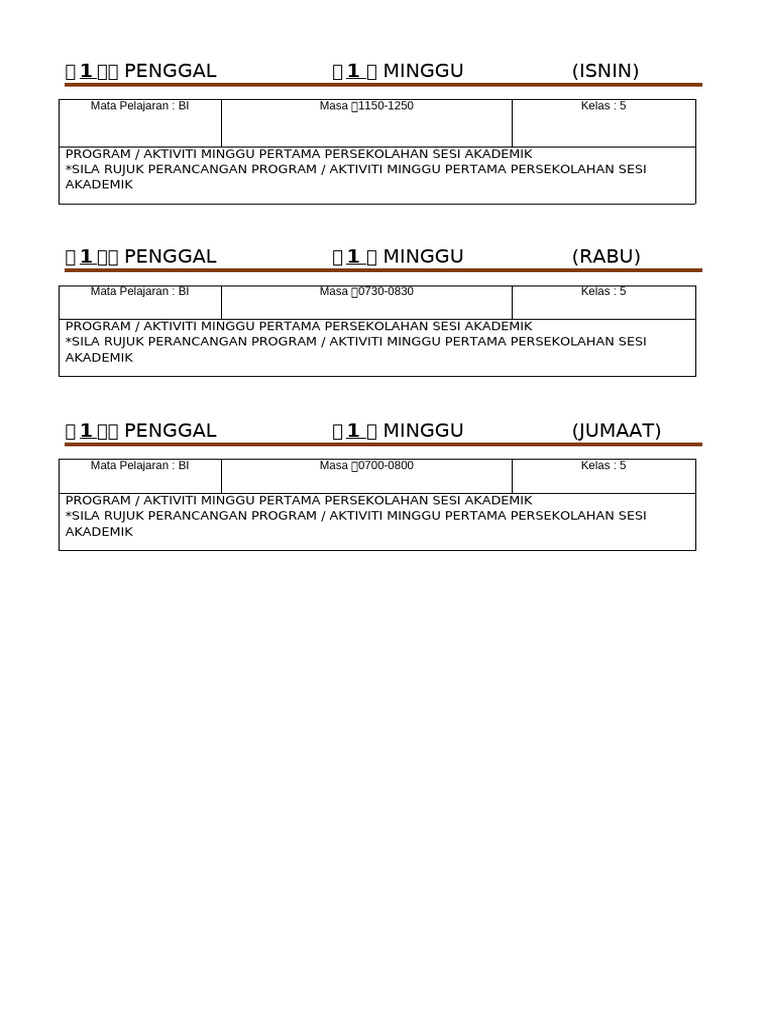 RPH Bi Year 5 Week 1 | PDF