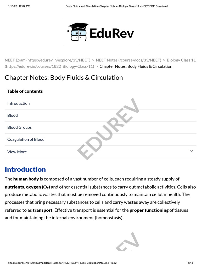 NEET Biology: Body Fluids & Circulation | PDF | Ventricle (Heart) | Heart