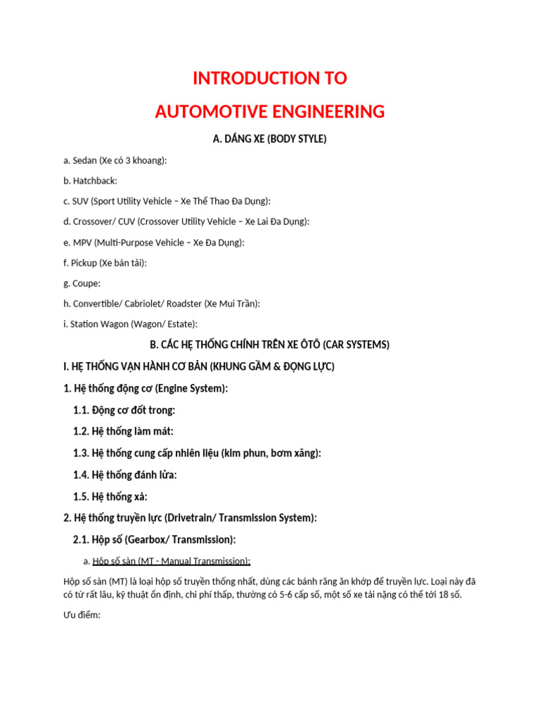 Introduction To Automotive Engineering | PDF