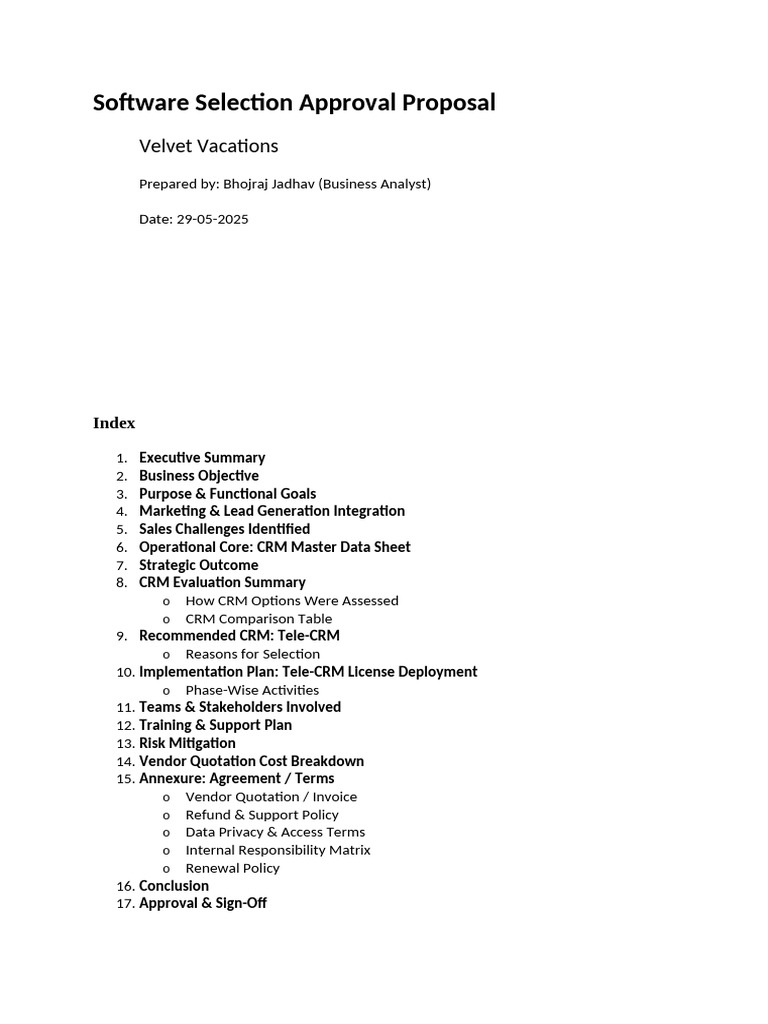 CRM Software Selection Proposal | PDF | Customer Relationship ...