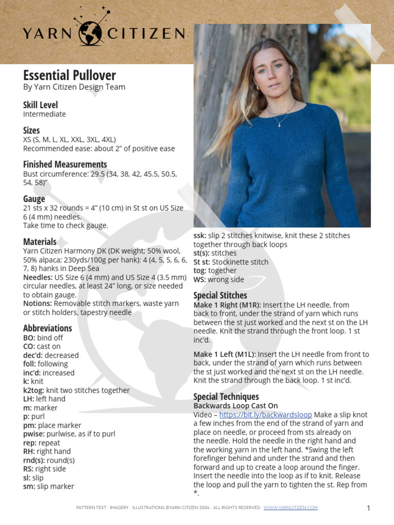 Essential Pullover Knitting Pattern | PDF | Knitting | Yarn