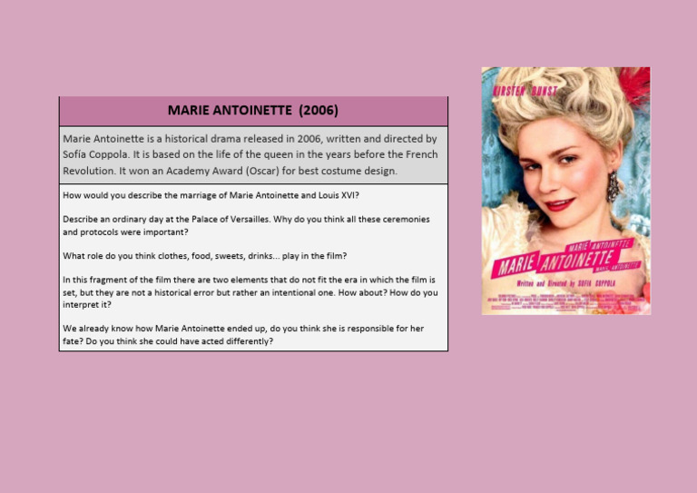 Marie Antoinette Film Analysis Guide | PDF